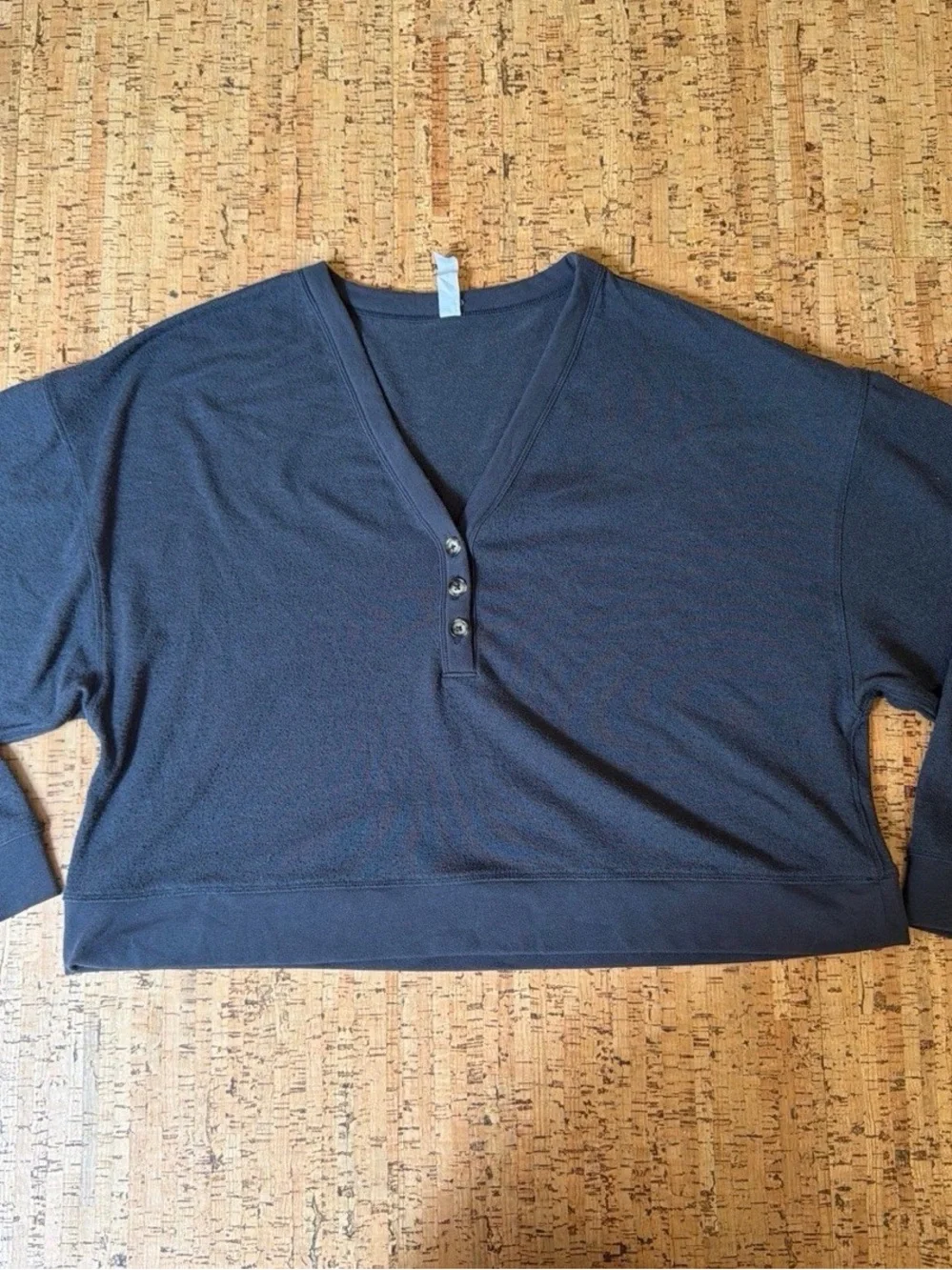 ALO Yoga Navy V-Neck Button Long Sleeve Top